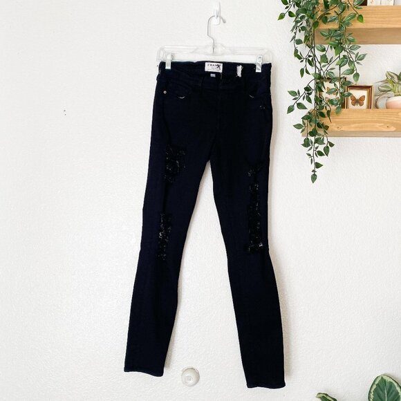 🦋 FRAME Distressed Black Jeans Size 28 - Picture 1 of 3